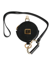 Dolce & Gabbana Black Round Leather DG Logo Coin Purse Lanyard Wallet