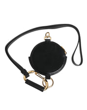 Dolce & Gabbana Black Round Leather DG Logo Coin Purse Lanyard Wallet