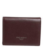 Dolce & Gabbana Leather Embossed Logo Trifold Men Card Holder Dark Brown