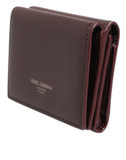 Dolce & Gabbana Leather Embossed Logo Trifold Men Card Holder Dark Brown