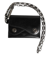 Dolce & Gabbana Black Cavallo Leather Wallet Chain Snap Bifold Card Holder