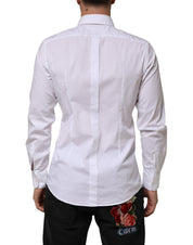 Dolce & Gabbana White Cotton GOLD Long Sleeves Formal Men Shirt