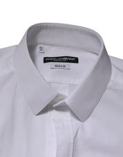 Dolce & Gabbana White Cotton GOLD Long Sleeves Formal Men Shirt