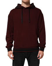 Dolce & Gabbana Burgundy Cotton Plaid Lined Men Hoodie Sweater
