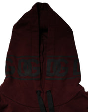 Dolce & Gabbana Burgundy Cotton Plaid Lined Men Hoodie Sweater