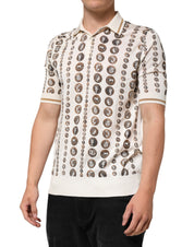 Dolce & Gabbana Silk Ivory Coin Print Logo Men Polo T-shirt