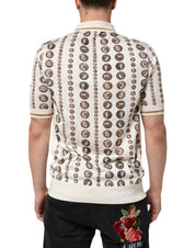 Dolce & Gabbana Silk Ivory Coin Print Logo Men Polo T-shirt