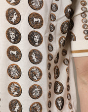 Dolce & Gabbana Silk Ivory Coin Print Logo Men Polo T-shirt