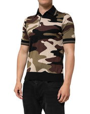 Dolce & Gabbana Camouflage Brown Silk MilitaryPolo T-shirt