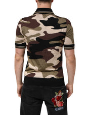 Dolce & Gabbana Camouflage Brown Silk MilitaryPolo T-shirt