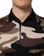 Dolce & Gabbana Camouflage Brown Silk MilitaryPolo T-shirt