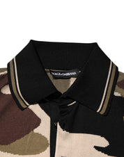 Dolce & Gabbana Camouflage Brown Silk MilitaryPolo T-shirt