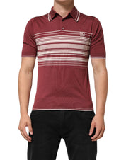 Dolce & Gabbana Cotton Burgundy Striped DG Logo Polo  T-shirt