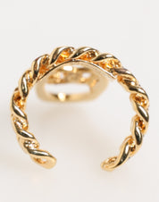 Dolce & Gabbana Gold Tone Brass Oval DG Logo Chain Adjustable Ring