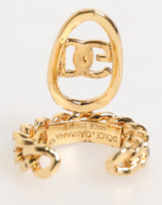 Dolce & Gabbana Gold Tone Brass Oval DG Logo Chain Adjustable Ring