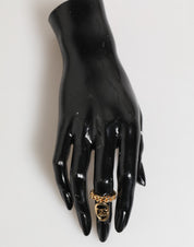 Dolce & Gabbana Gold Tone Brass Oval DG Logo Chain Adjustable Ring