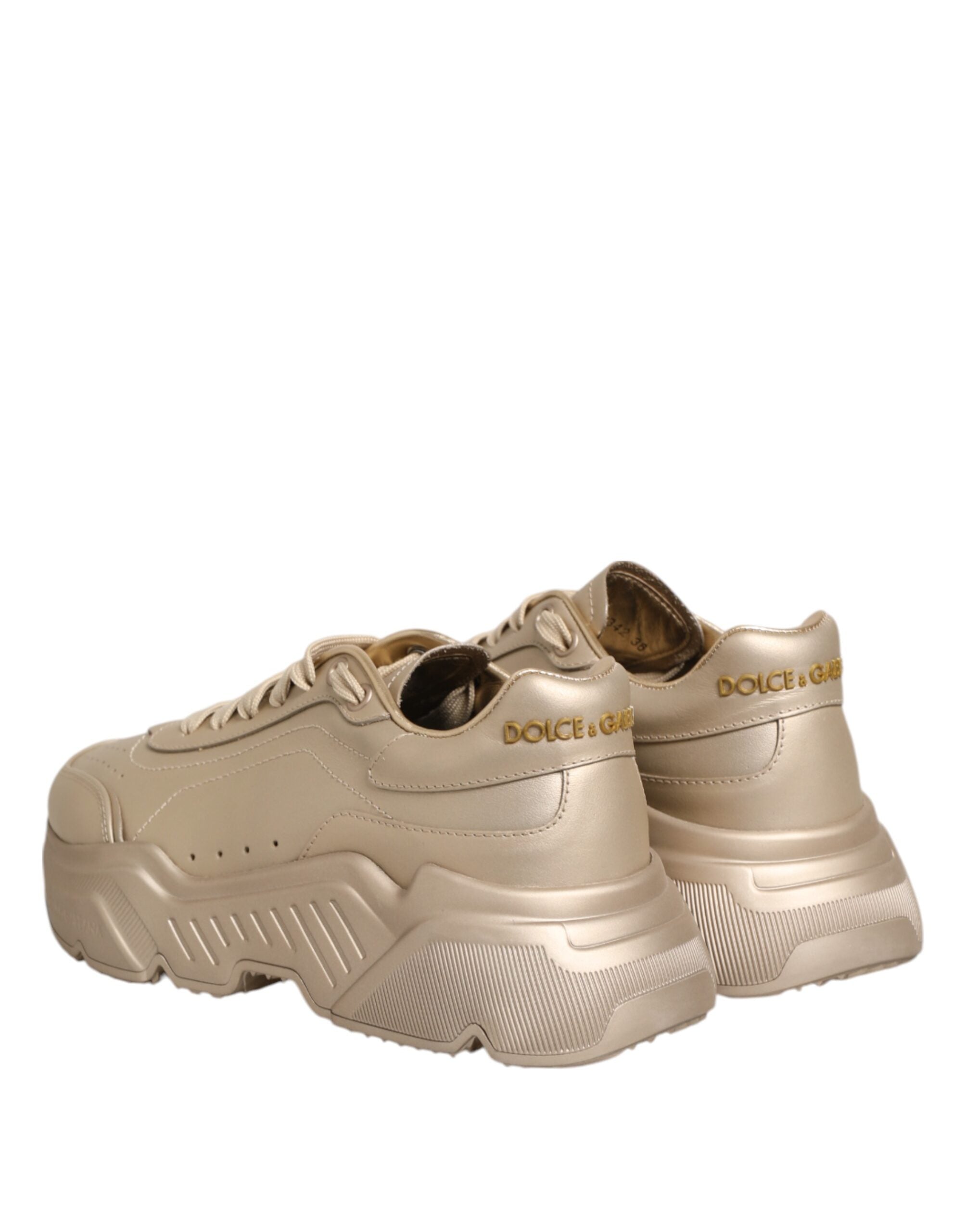 Dolce & Gabbana Gold Leather Daymaster Women Sneaker Shoes