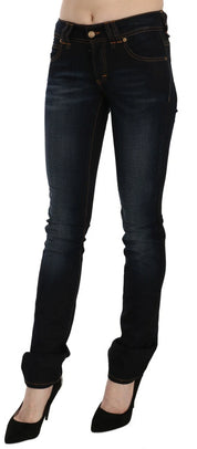 John Galliano Dark Blue Mid Waist Slim Fit Denim Casual Pants Jeans