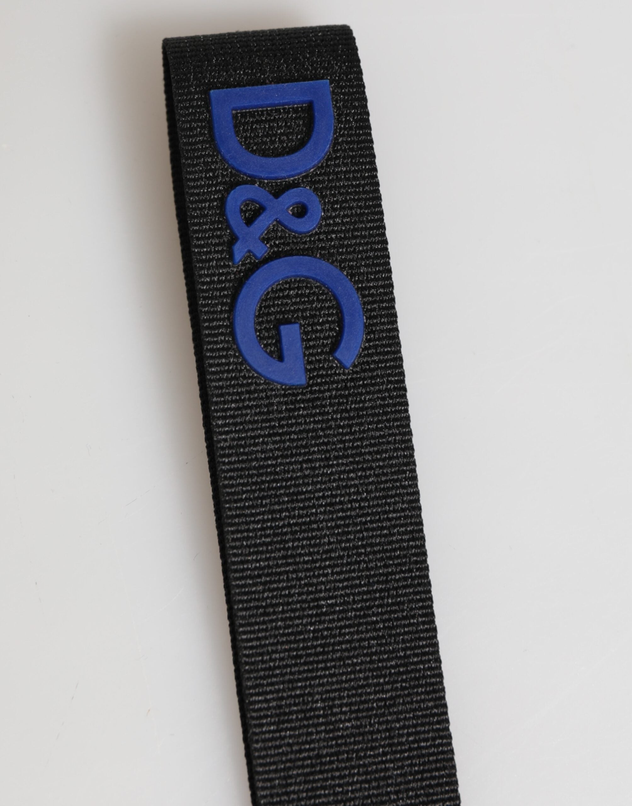 Dolce & Gabbana Black Blue DG Logo Polyester Brass Holder Keychain Keyring
