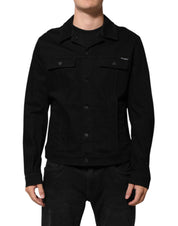 Dolce & Gabbana Black Cotton Denim Stretch Giubbotto Jacket