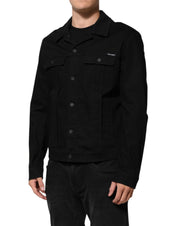 Dolce & Gabbana Black Cotton Denim Stretch Giubbotto Jacket