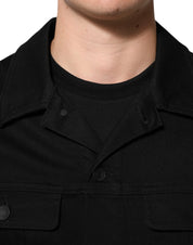 Dolce & Gabbana Black Cotton Denim Stretch Giubbotto Jacket
