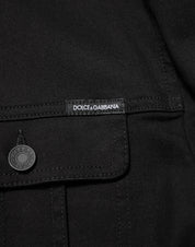 Dolce & Gabbana Black Cotton Denim Stretch Giubbotto Jacket