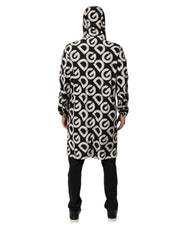 Dolce & Gabbana Black White Logo Print Hooded Coat Men Jacket
