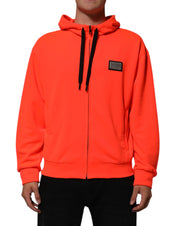 Dolce & Gabbana Red Fluorescent Polyester Logo Patch Hoodie Sweater