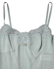 Dolce & Gabbana Light Blue Silk Lace Midi Bodycon Slip Dress