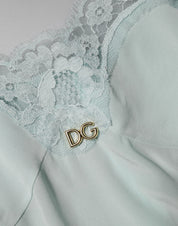 Dolce & Gabbana Light Blue Silk Lace Midi Bodycon Slip Dress