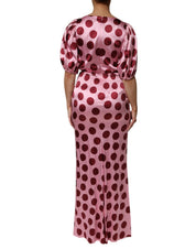 Dolce & Gabbana Pink Red Polka Dot Silk Satin Maxi Gown Dress