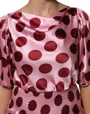 Dolce & Gabbana Pink Red Polka Dot Silk Satin Maxi Gown Dress