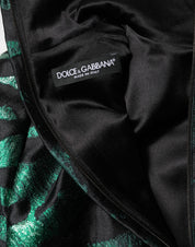 Dolce & Gabbana Black Green Metallic Jacquard Mini Long Dress