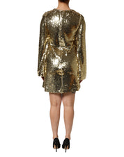 Dolce & Gabbana Gold Sequin Long Sleeve Mini Dress
