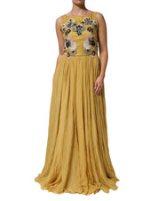 Dolce & Gabbana Yellow Silk Floral Embroidered Maxi Dress