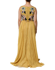 Dolce & Gabbana Yellow Silk Floral Embroidered Maxi Dress