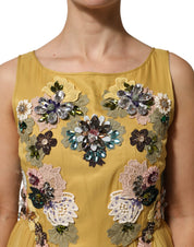 Dolce & Gabbana Yellow Silk Floral Embroidered Maxi Dress