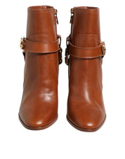 Dolce & Gabbana Brown Leather DG Logo Buckle Ankle Boots Shoes