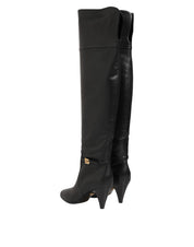 Dolce & Gabbana Black Leather Over-The-Knee DG Boots  Shoes