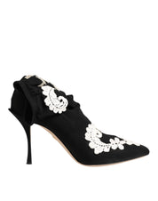 Dolce & Gabbana Black White Embroidered Jersey Stiletto Boots Shoes