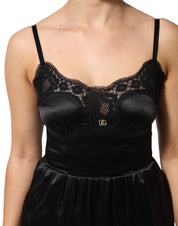 Dolce & Gabbana Black Silk Blend Lace Trim Sleeveless Mini Dress