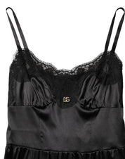 Dolce & Gabbana Black Silk Blend Lace Trim Sleeveless Mini Dress