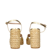 Stuart Weitzman Gold Leather Platform Sandals