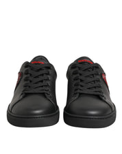 Dolce & Gabbana Black Leather Crystal Heart Low Top Sneakers  Shoes