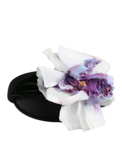 Dolce & Gabbana Black Green Silk Purple White Floral Appliqué Accessory Headband
