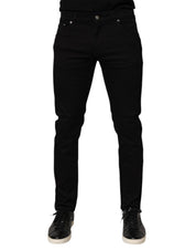 Dolce & Gabbana Black Cotton Blend Skinny Men Trouser Pants
