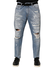 Dolce & Gabbana Blue Distressed Ripped Denim Pants Jeans