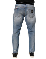 Dolce & Gabbana Blue Distressed Ripped Denim Pants Jeans