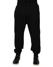 Dolce & Gabbana Black Cotton Drawstring Logo Sweatpants Pants